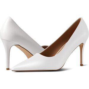 Women White Pointed Toe Slip-on Closed Toe 3 Inch Stiletto Pumps High Heels
